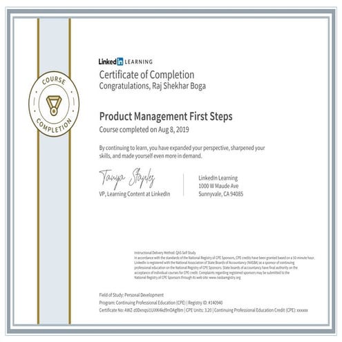 Certificate ofcompletion product management first steps