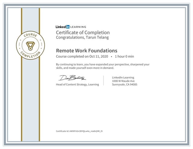 Certificate of completion remote work foundations