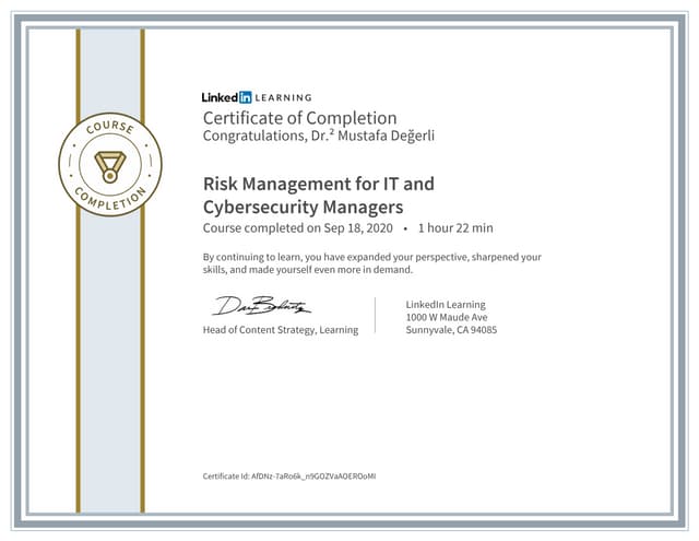 Dr. Mustafa Degerli - 2020 - Risk Management for IT and Cybersecurity Managers