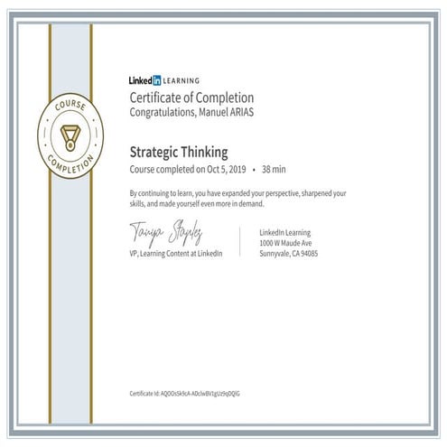 Certificate of completion strategic thinking