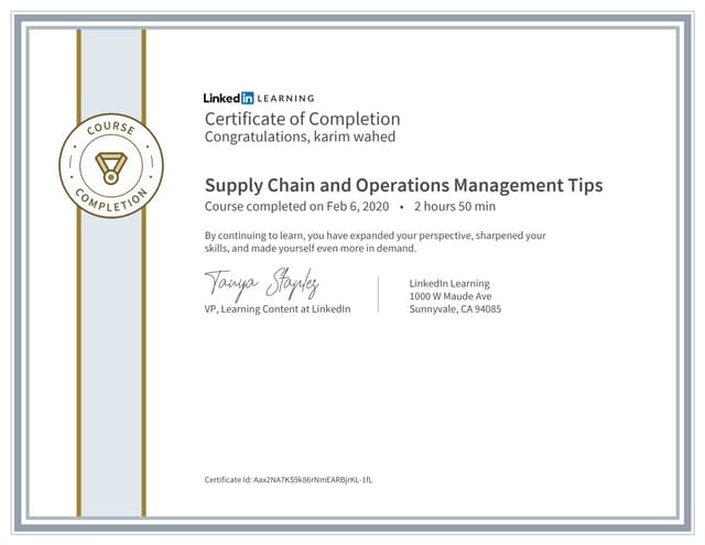 Certificate of completion supply chain and operations management tips