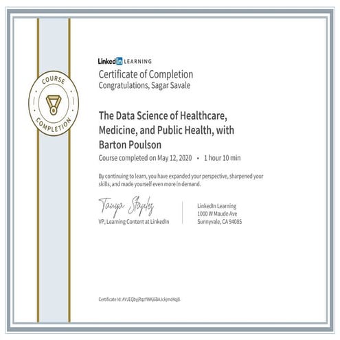 Certificate of completion the data science of healthcare, medicine, and publi...