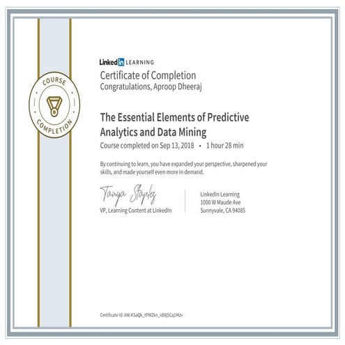 Certificate ofcompletion the essential elements of predictive analytics and d...