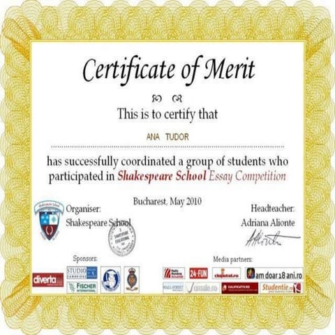 Certificate of Merit Shakespeare School Essay Competition
