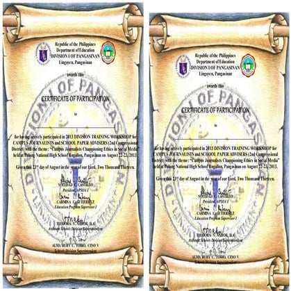 Certificate of participation, 2 to print