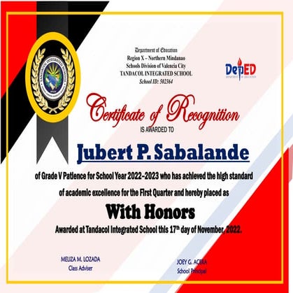 CERTIFICATES for future reference: Quarter 1 and 2