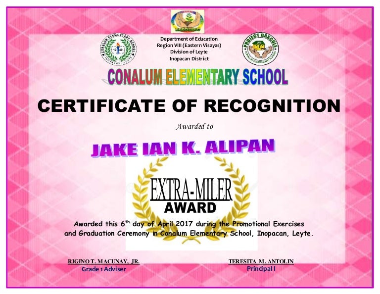 Certificates of Recognition (Special Awards)
