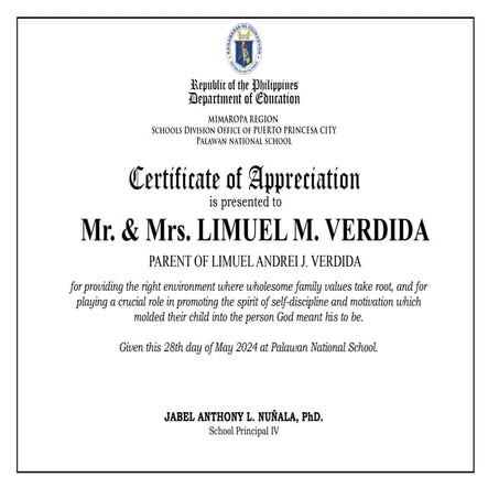SAMPLE DEPED CERTIFICATES FOR RECOGNITION