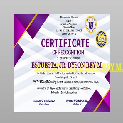 CERTIFICATES of recognition for elem sample