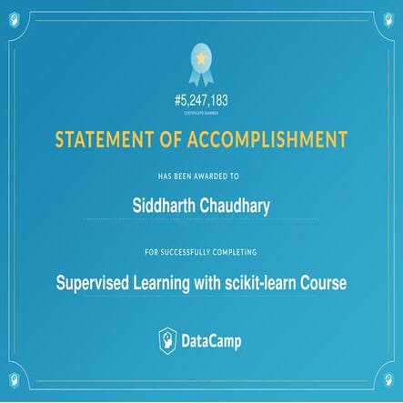 Certificate Supervised learning with scikit learn