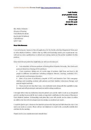 cover letter for a nursing assistant