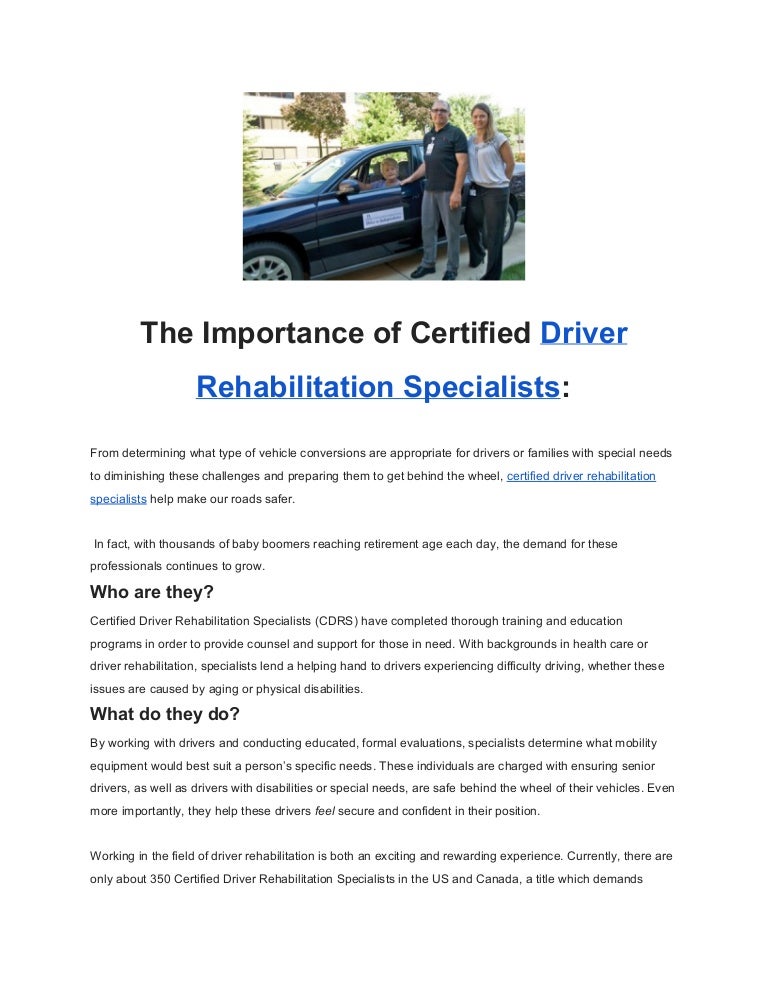 Certified Driver Rehabilitation Specialists