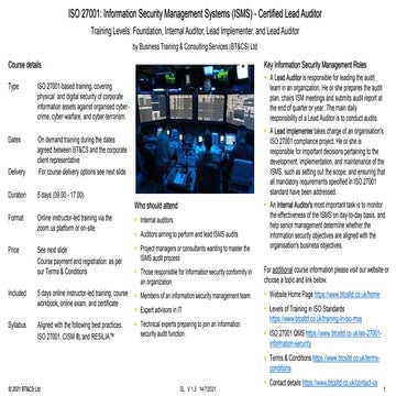Certified iso 27001 Lead Auditor - 5 days 14072021