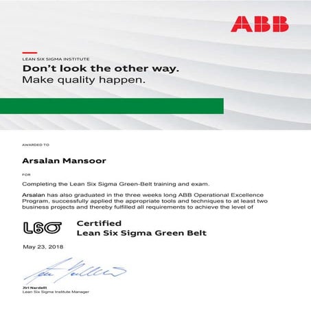 Lean Six Sigma (LSS) Green Belt Certified | PDF
