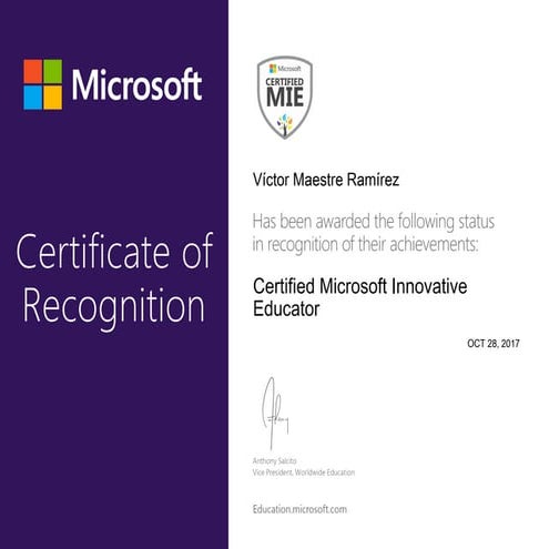 Certified Microsoft Innovative Educator - Reconocimiento a los educadores que...