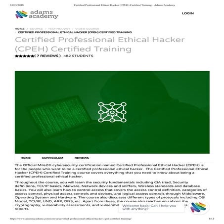 Certified professional ethical hacker (cpeh) certified training - Adams Academy
