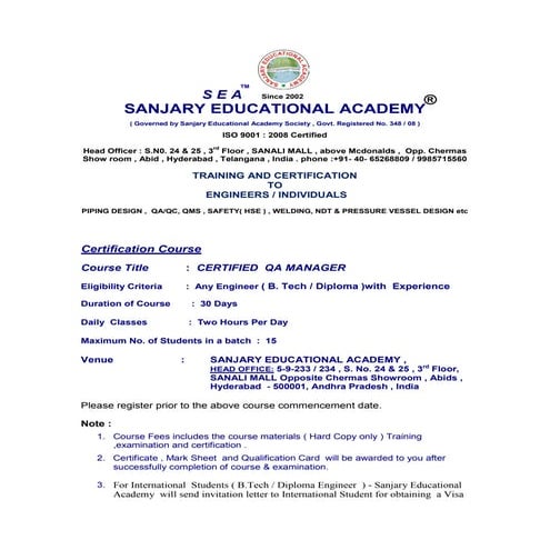 Certified qa manager