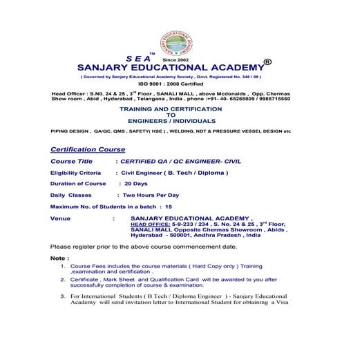 Certified QA QC civil engineer 