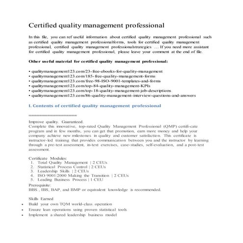 Certified quality management professional