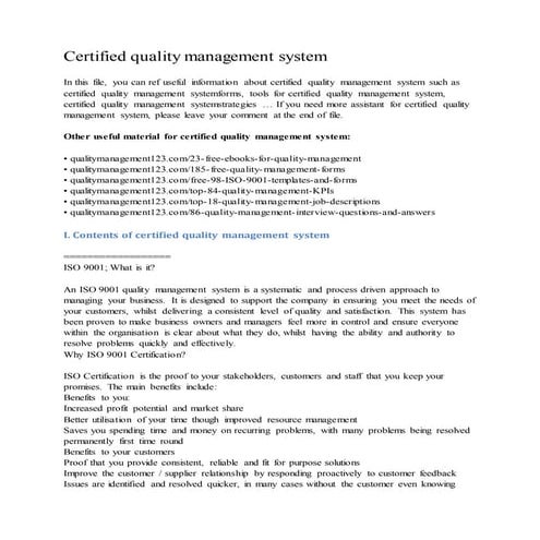 Certified quality management system