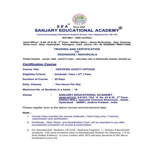 Certified safety officer course