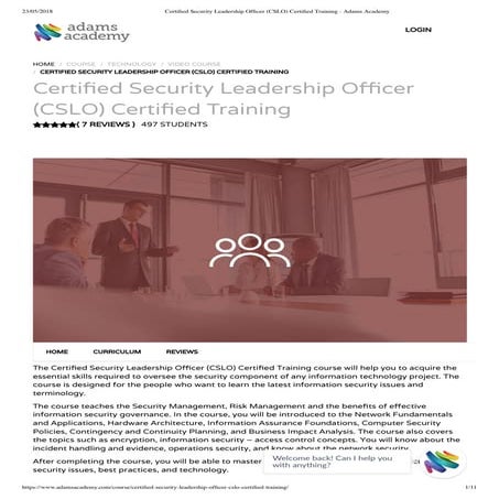 Certified security leadership officer (cslo) certified training - Adams Academy