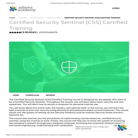 Certified security sentinel (css) certified training  - Adams Academy