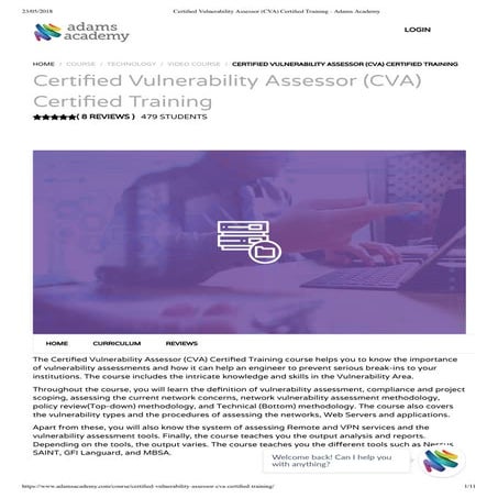 Certified vulnerability assessor (cva) certified training  - Adams Academy