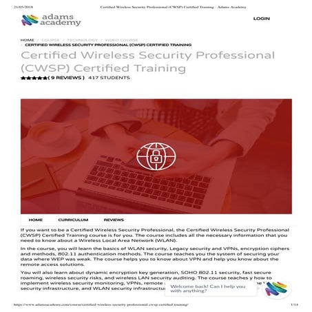 Certified wireless security professional (cwsp) certified training - Adams Ac...