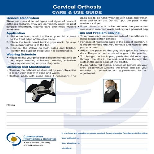 Care and Use Guide for Cervical Orthosis