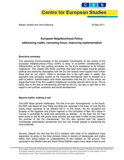 European Neighbourhood Policy: addressing myths, narrowing focus, improving implementation