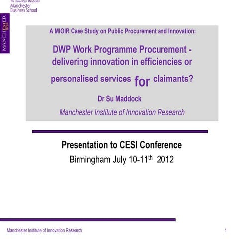 Innovation in Welfare to Work