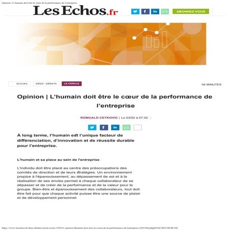 L’humain doit être le cœur de la performance de l’entreprise