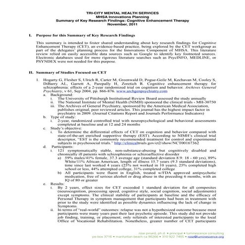 Summary of CET Research Findings