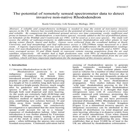 BSc Dissertation - The potential of remotely sensed spectrometer data to detect invasive non-native Rhododendron