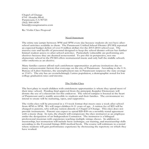 Violin Class Proposal