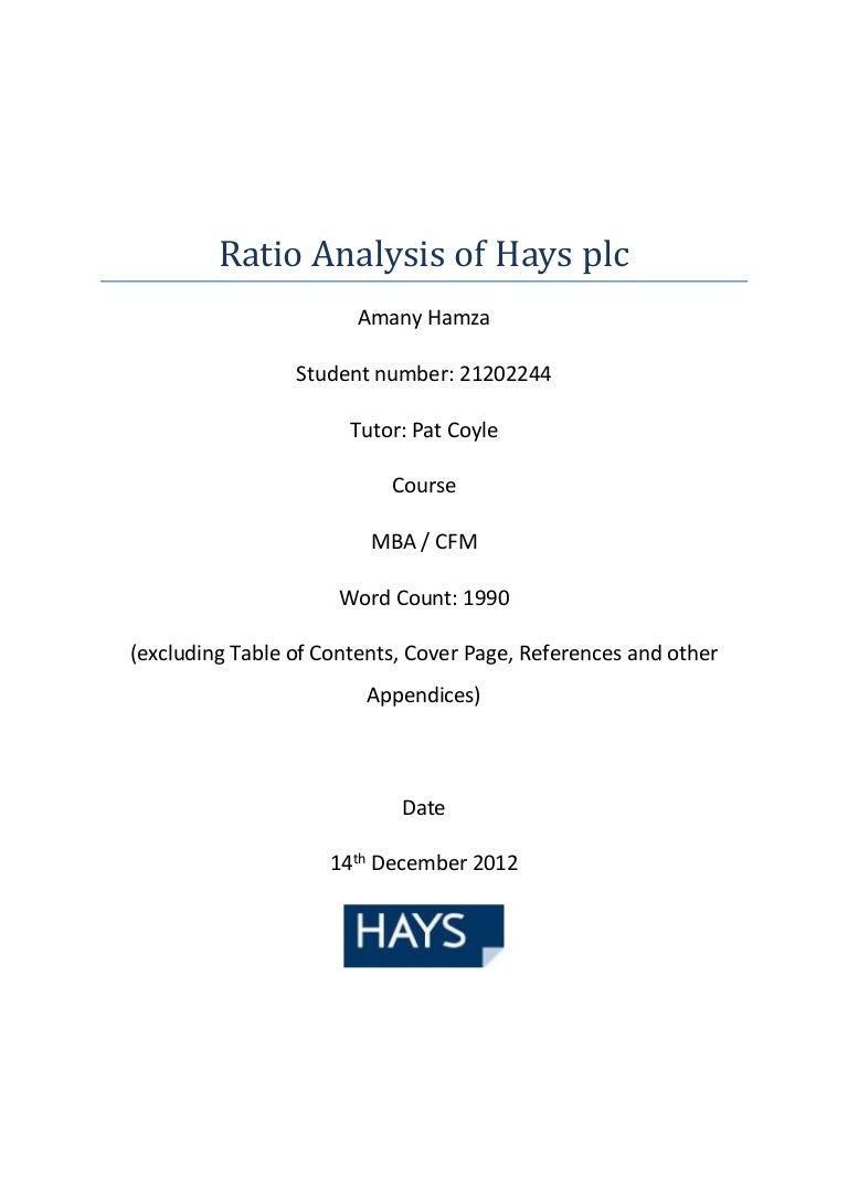 corporate financial management assignment ratio analysis of hays plc