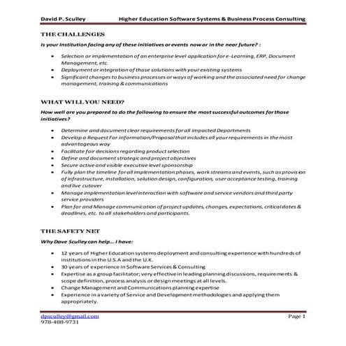 Dave Sculley _ Higher Education Software Systems & Business Process Consulting
