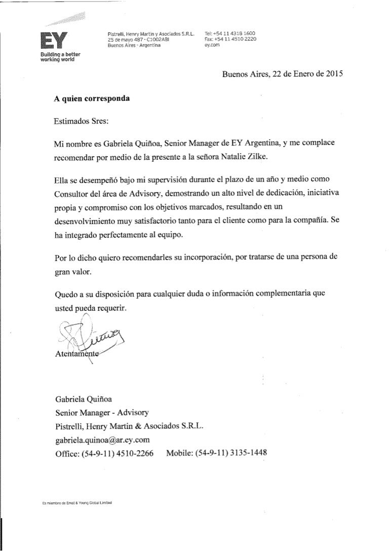 Recommendation Letter EY Senior Manager