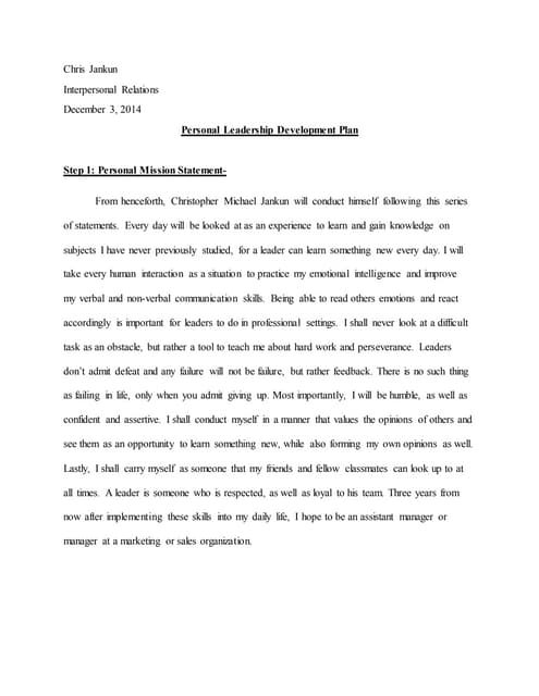 interpersonal relations- leadership development plan draft