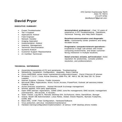 DAVID PRYOR - FIELD NETWORKING ENGINEER 1