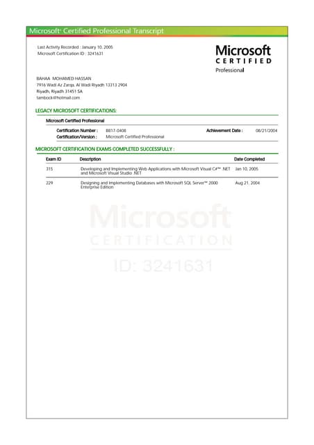 Microsoft Certifications Transcript.PDF