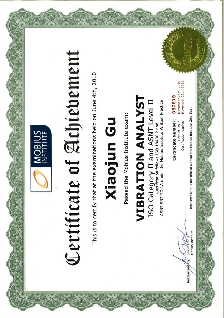 Qualified Vibration Analysis Certificate