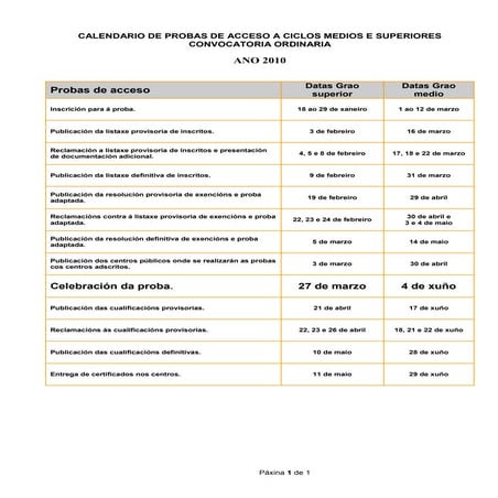 Calendario probas acceso_2017 | PDF