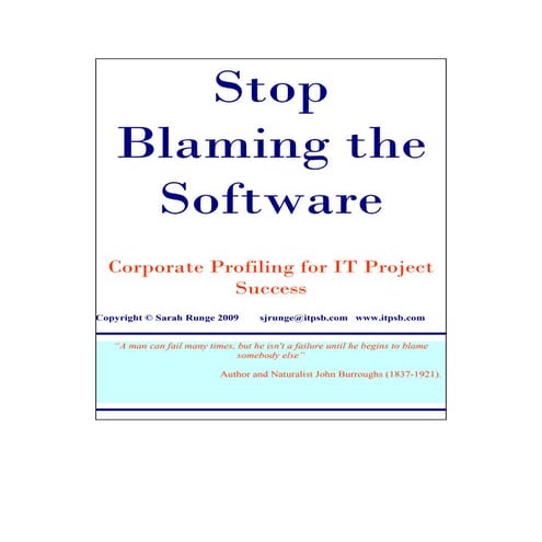 Stop Blaming The Software - Corporate Profiling for IT Project Success