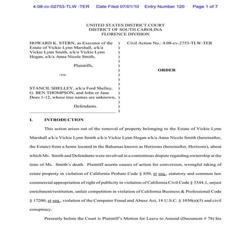   Order Granting Addition Of Susan Brown As Defendant