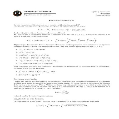 Unidad 3 funciones vectoriales de una variable real | PDF