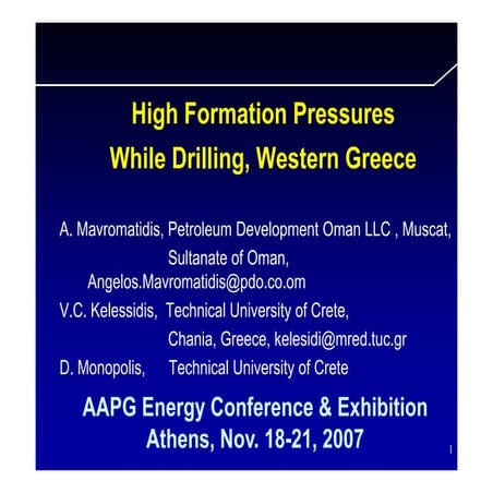 High pressures while hydrocarbon drilling in Western Greece