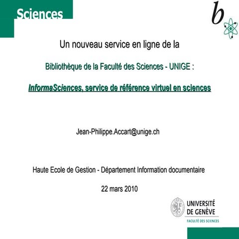 InformaSciences, service de reference virtuel en sciences UNIGE