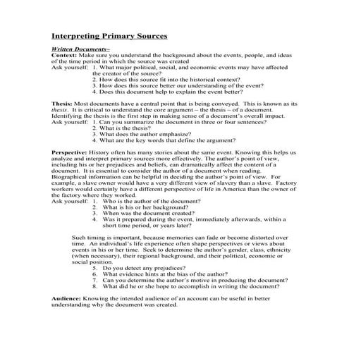 Interpreting Primary Sources